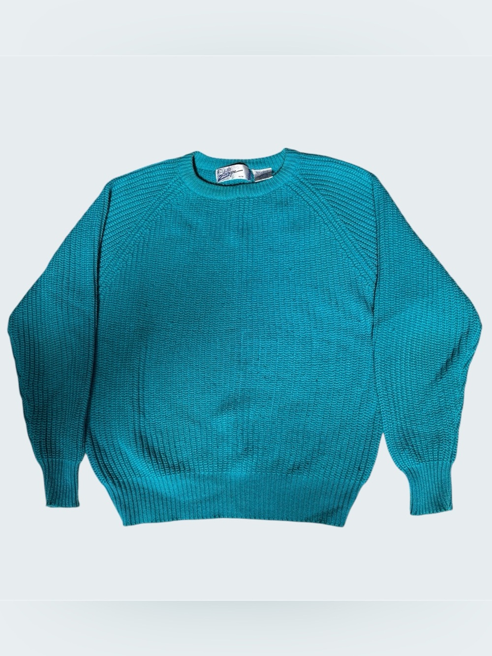 Vintage Club Europe Teal Knit Sweater Made In British crown colony Hong Kong